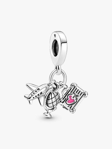 Charm Colgante Avión, Globo Terráqueo y Maleta