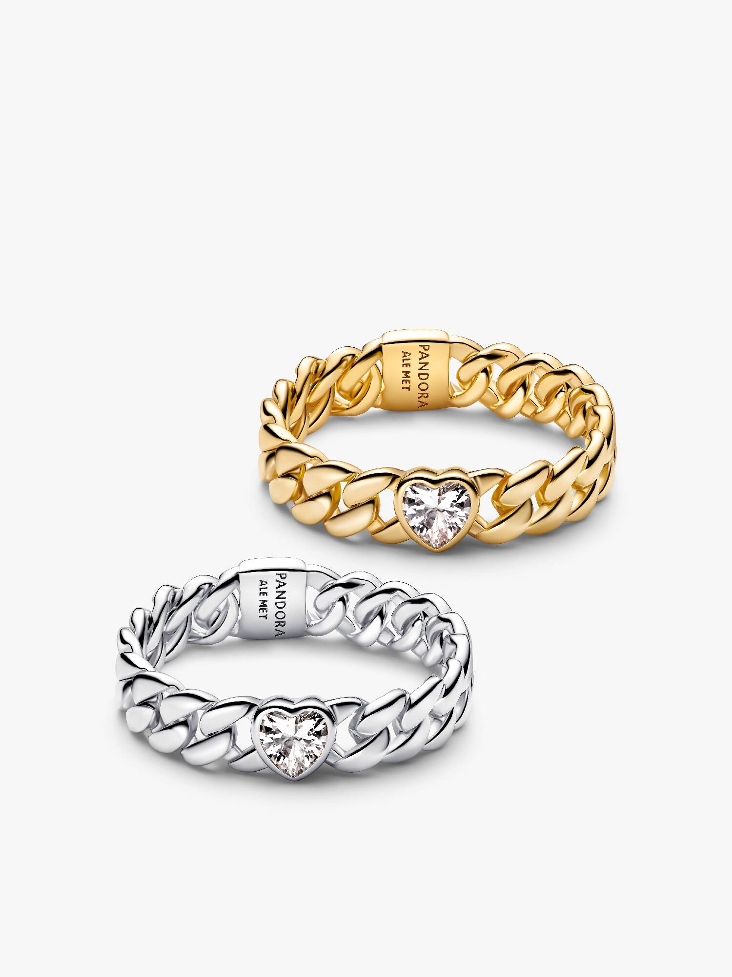 Conjunto de Anillos Cadena Cubana Bicolor