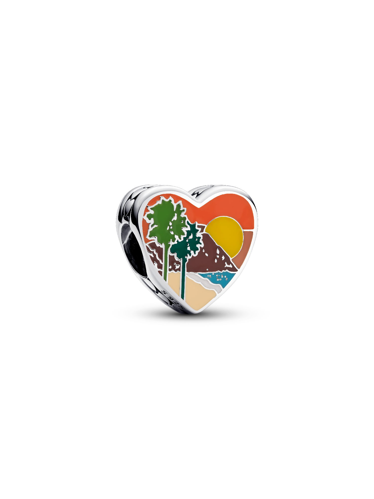 California sterling silver charm with orange, yellow, green, brown, white, beige and glittery blue enamel