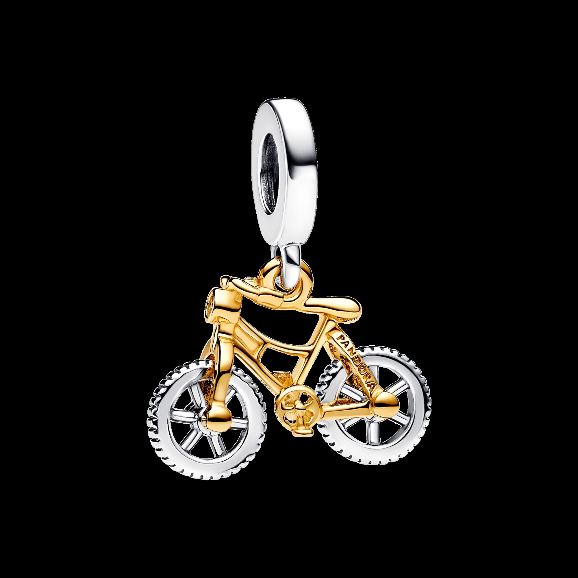 Pandora Charm Colgante Ruedas de Bicicleta Girando en Dos Tonos