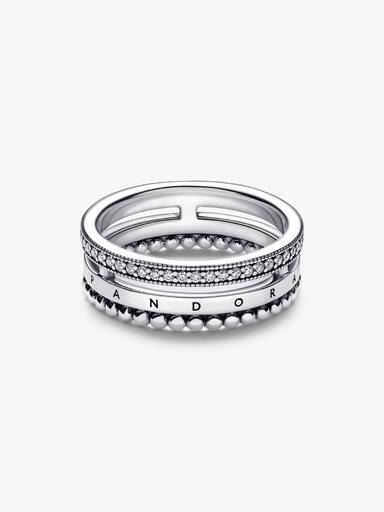 Anillo Pandora Signature Logo Pavé y Cuentas