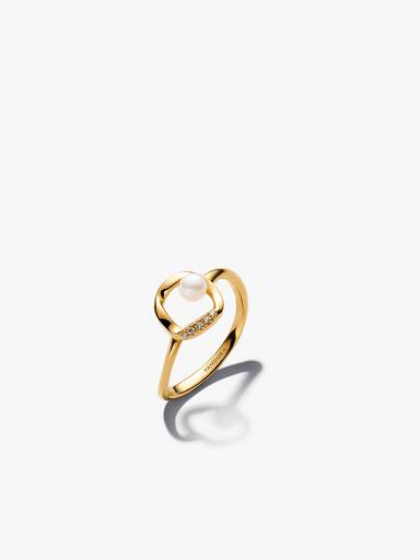Conjunto de Regalo Collar y Anillo Círculo en Pavé Forma Orgánica y Perla Cultivada de Agua Dulce Tratada
