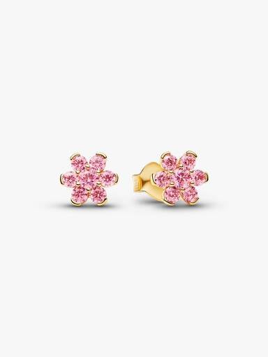 Pendientes de Botón Flor Rosa Brillante