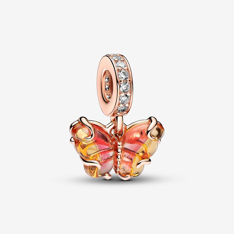 Charm Colgante de Cristal de Murano Rosa y Amarillo Mariposa image number 0