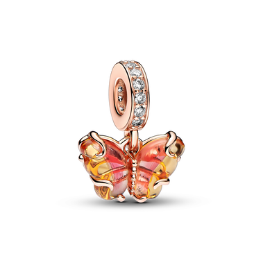 Charm Colgante de Cristal de Murano Rosa y Amarillo Mariposa