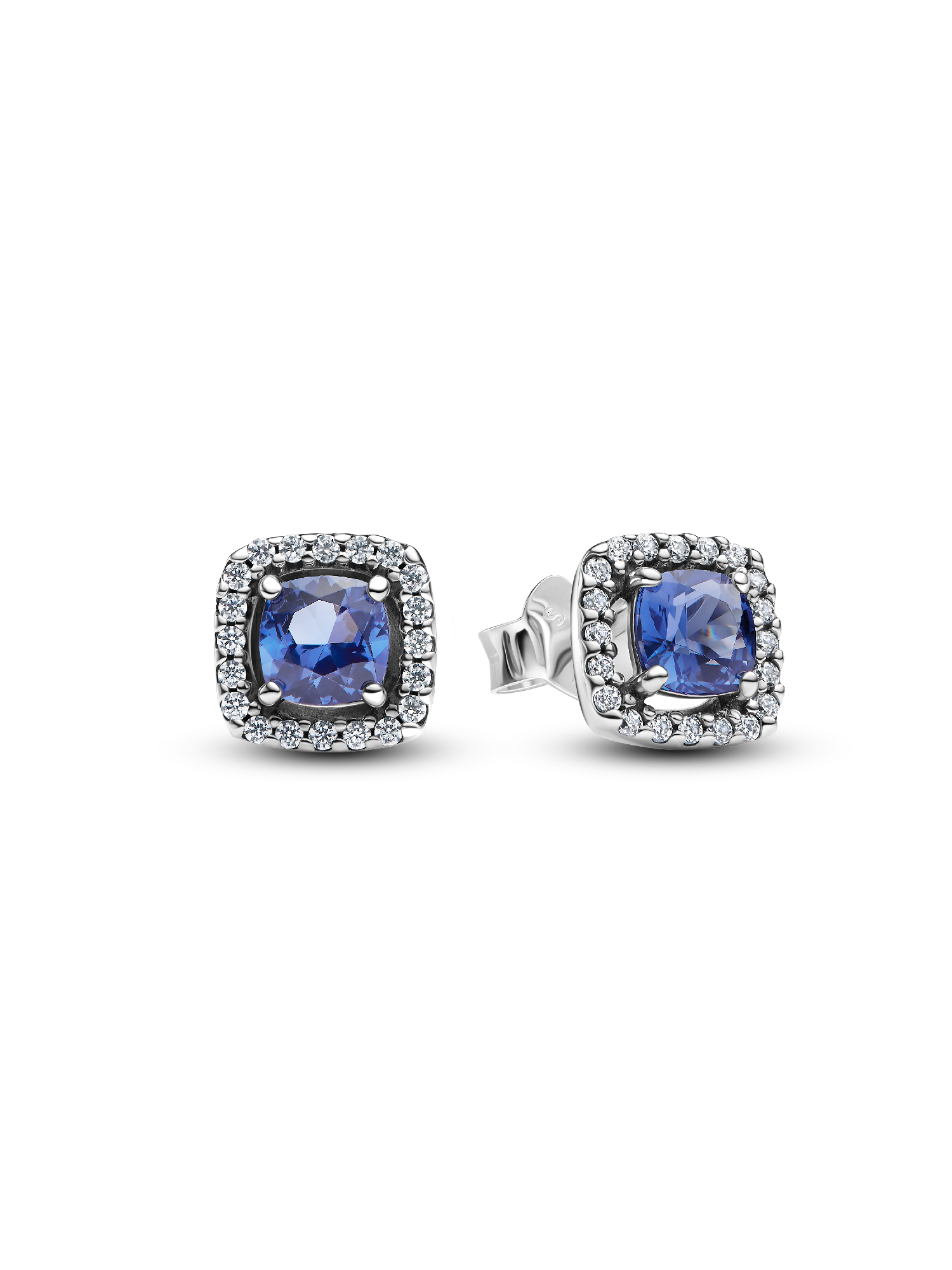 Pendientes de botón Halo Azul Cuadrado Brillante