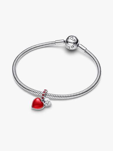 Charm Colgante Doble Corazón Cristal de Murano Rojo