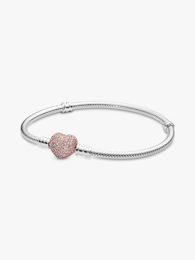 Pulsera de Cadena de Serpiente con Cierre de Corazón en Pavé