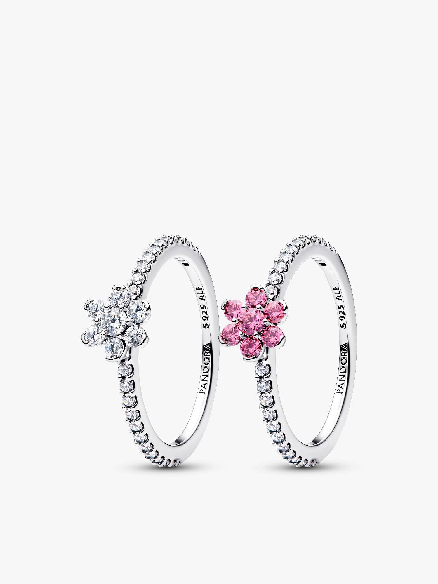 Conjunto de Regalo Anillos Flor Brillante Rosa y Transparente