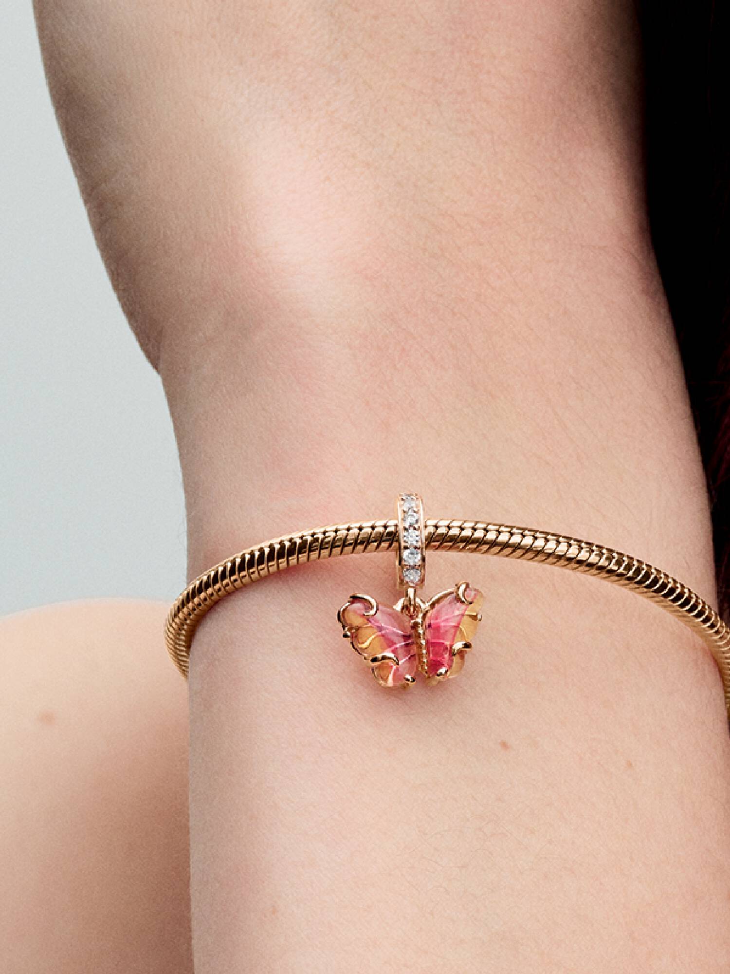 Charm Colgante de Cristal de Murano Rosa y Amarillo Mariposa