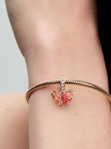 Charm Colgante de Cristal de Murano Rosa y Amarillo Mariposa